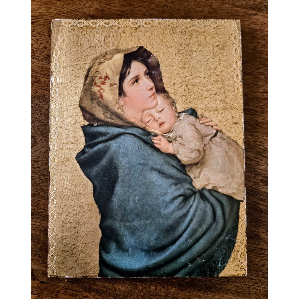 Vintage Ferruzzi Madonna Del Riposo Wooden Hanging Plaque - Made In Italy